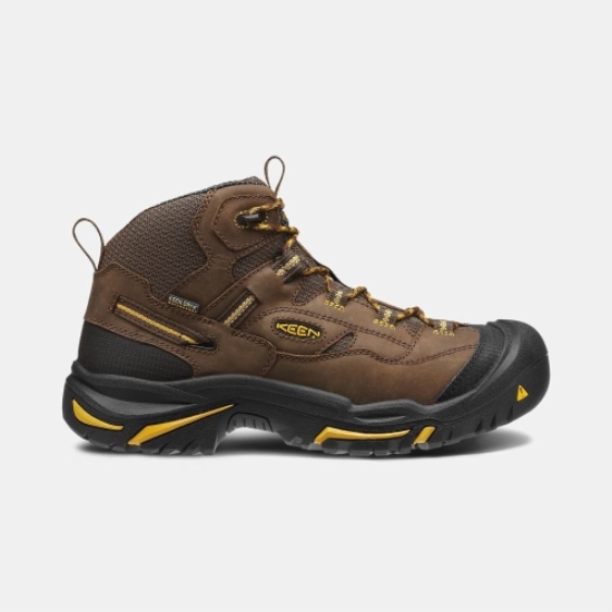 Men's Keen Braddock Waterproof Mid Soft Toe Work Boots Brown Black | LMU-074283