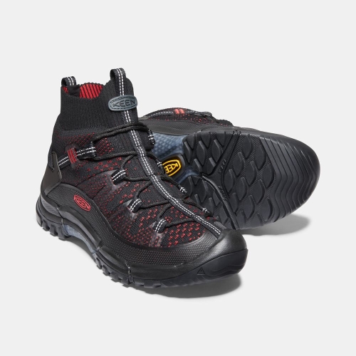 Men's Keen Axis Evo Mid Hiking Boots Black Red | RKG-145709