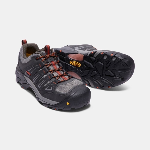 Men's Keen Boulder Low Steel Toe Work Shoes Navy | XVQ-582406