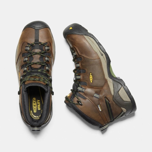 Men's Keen Detroit Xt Mid Waterproof Steel Toe Work Boots Brown | UVI-461075