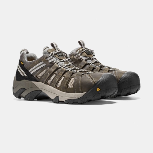 Men's Keen Flint Low Steel Toe Work Shoes Olive | TEL-294586