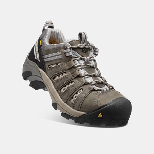 Men's Keen Flint Low Steel Toe Work Shoes Olive | TEL-294586