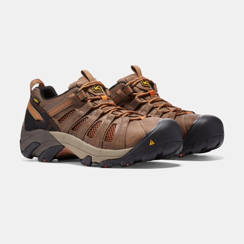 Men's Keen Flint Low Steel Toe Work Shoes Brown | VEI-503981