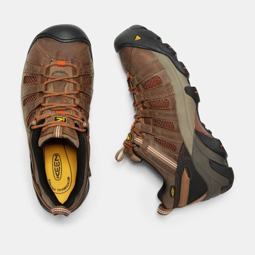 Men's Keen Flint Low Steel Toe Work Shoes Brown | VEI-503981