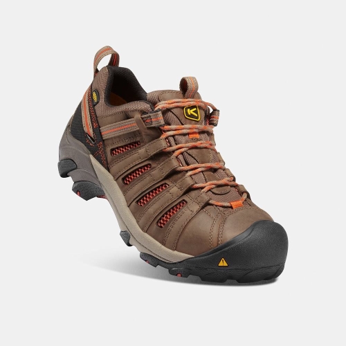 Men's Keen Flint Low Steel Toe Work Shoes Brown | VEI-503981