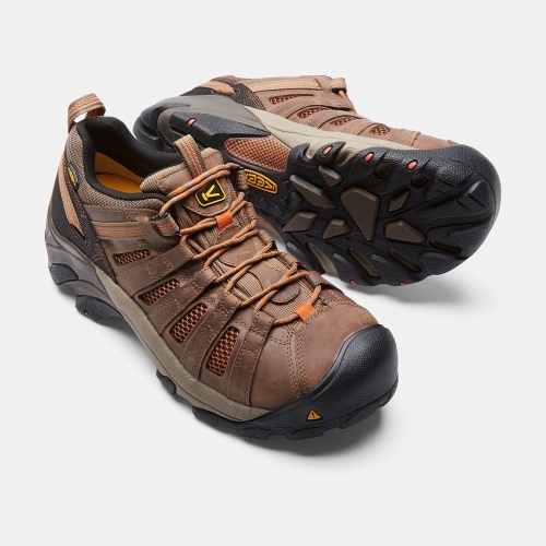 Men's Keen Flint Low Steel Toe Work Shoes Brown | VEI-503981