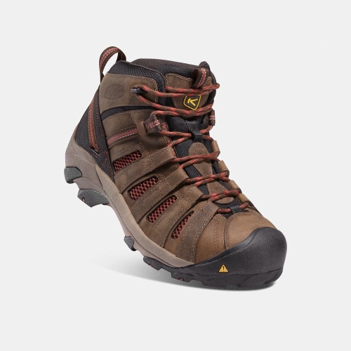 Men's Keen Flint Mid Steel Toe Work Boots Brown Black | LKJ-014635