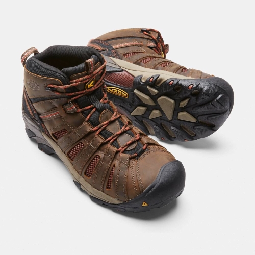 Men's Keen Flint Mid Steel Toe Work Boots Brown Black | LKJ-014635