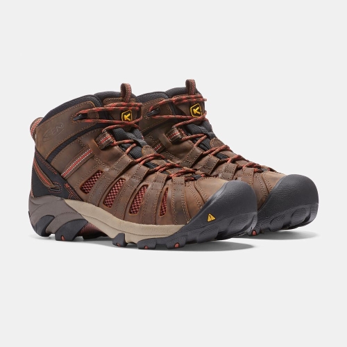Men's Keen Flint Mid Steel Toe Work Boots Brown Black | LKJ-014635