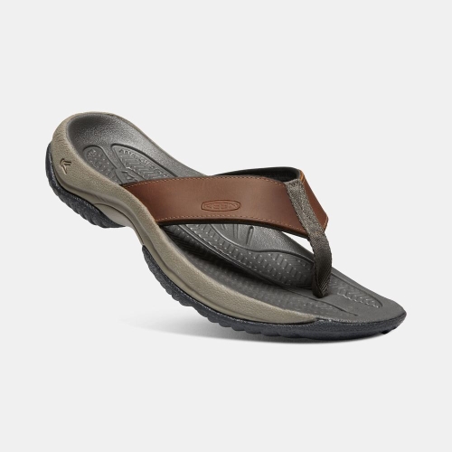 Men's Keen Kona Flip Premium Flip-Flops Brown Grey | OAY-041789