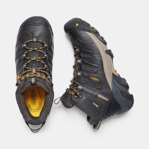 Men's Keen Lansing Waterproof Mid Steel Toe Work Boots Black | FAC-801693