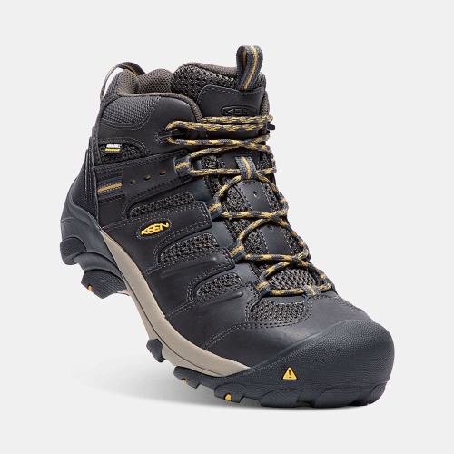 Men's Keen Lansing Waterproof Mid Steel Toe Work Boots Black | FAC-801693