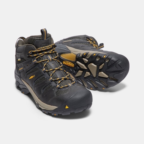 Men's Keen Lansing Waterproof Mid Steel Toe Work Boots Black | FAC-801693