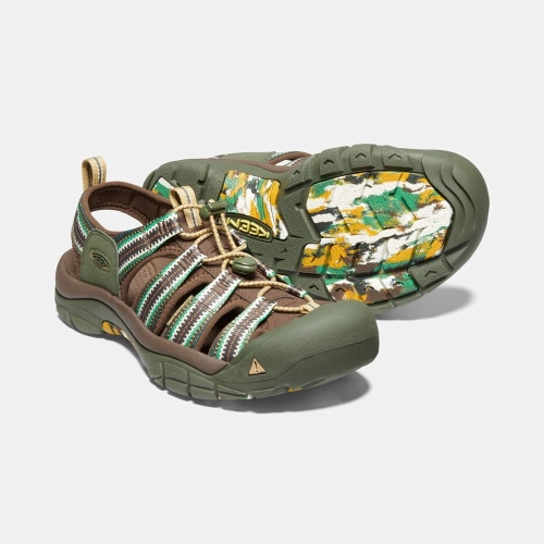 Men's Keen Newport H2 Water Shoes Brown Green | WQU-461078