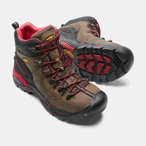 Men's Keen Pittsburgh 6 Steel Toe Work Boots Brown Black | UXT-084752