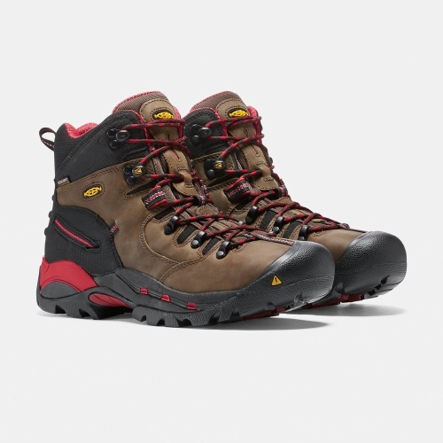 Men's Keen Pittsburgh 6 Steel Toe Work Boots Brown Black | UXT-084752