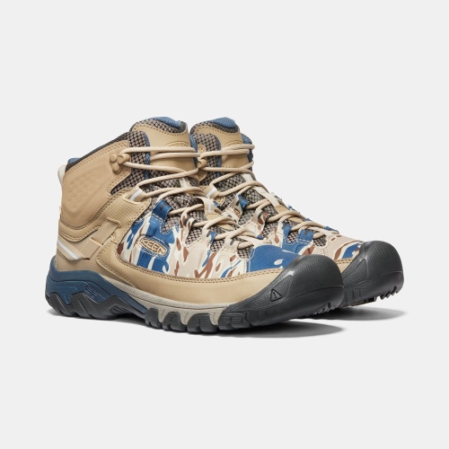 Men's Keen Targhee Exp Waterproof Mid Hiking Boots Khaki Blue | ZWL-962475