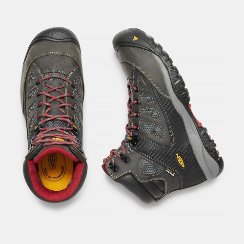 Men's Keen Tucson Mid Steel Toe Work Boots Olive Red | LIJ-024951