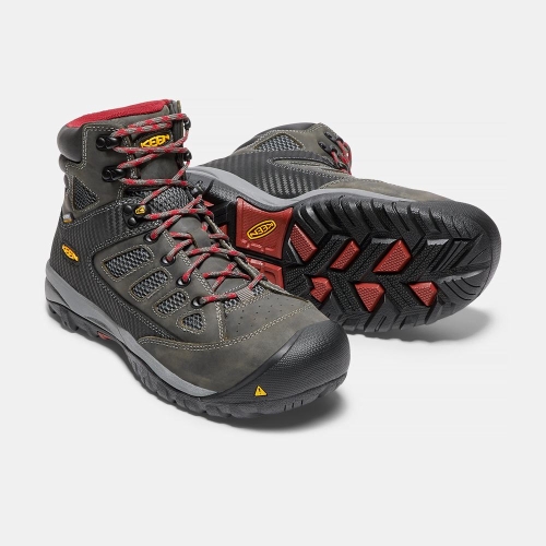 Men's Keen Tucson Mid Steel Toe Work Boots Olive Red | LIJ-024951