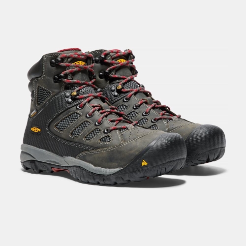 Men's Keen Tucson Mid Steel Toe Work Boots Olive Red | LIJ-024951