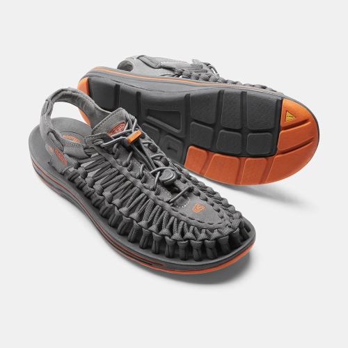 Men's Keen Uneek Flat Cord Uneek Sandals Grey Orange | SBZ-387640