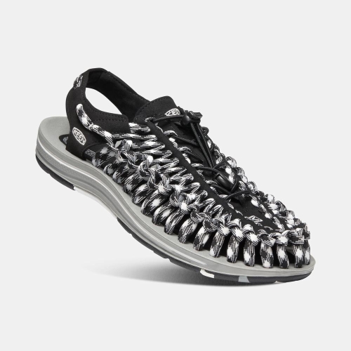 Men's Keen Uneek Flat Cord Uneek Sandals Black White | ZEB-584379
