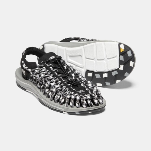 Men's Keen Uneek Flat Cord Uneek Sandals Black White | ZEB-584379