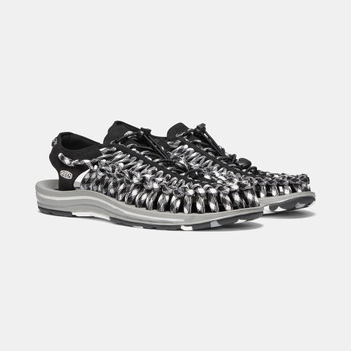 Men's Keen Uneek Flat Cord Uneek Sandals Black White | ZEB-584379