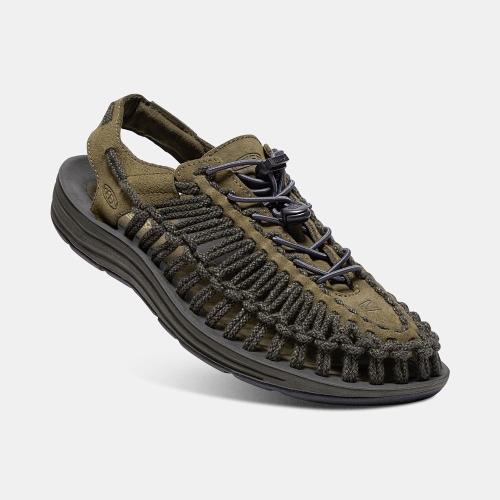 Men's Keen Uneek Leather Uneek Sandals Dark Olive | WCY-316829