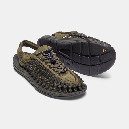 Men's Keen Uneek Leather Uneek Sandals Dark Olive | WCY-316829