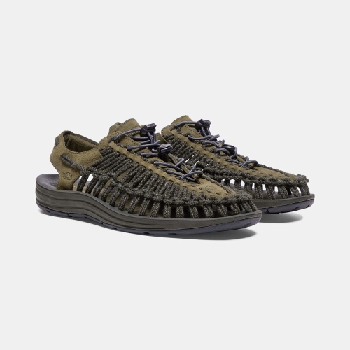 Men's Keen Uneek Leather Uneek Sandals Dark Olive | WCY-316829