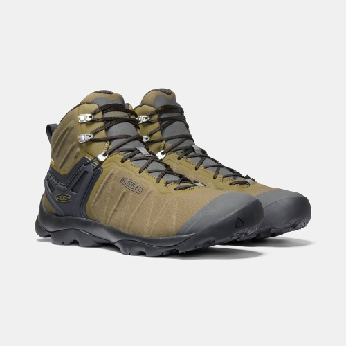Men's Keen Venture Mid Waterproof Hiking Boots Olive Black | WUY-460159