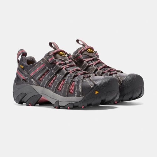 Women's Keen Flint Low Steel Toe Work Shoes Black Rose | INZ-837169