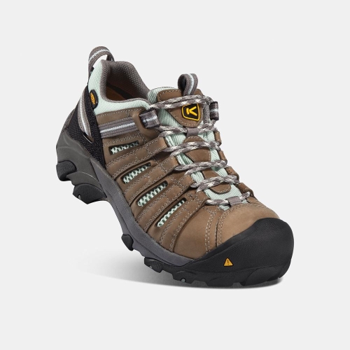 Women's Keen Flint Low Steel Toe Work Shoes Brown Turquoise | LQM-063549