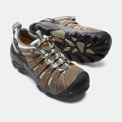 Women's Keen Flint Low Steel Toe Work Shoes Brown Turquoise | LQM-063549
