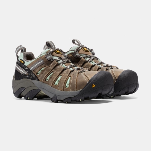 Women's Keen Flint Low Steel Toe Work Shoes Brown Turquoise | LQM-063549