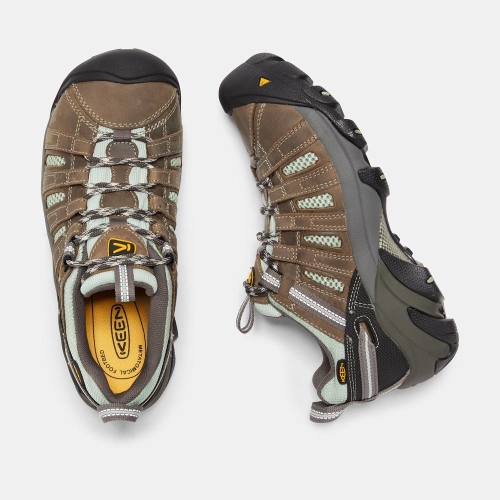 Women's Keen Flint Low Steel Toe Work Shoes Brown Turquoise | LQM-063549