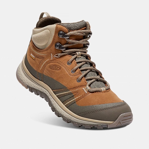 Women's Keen Terradora Leather Waterproof Mid Hiking Boots Brown Khaki | SQT-692451