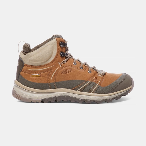 Women\'s Keen Terradora Leather Waterproof Mid Hiking Boots Brown Khaki | SQT-692451